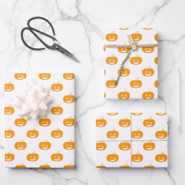 Niedlich Orange Pumpkin Halloween Pattern Geschenkpapier Set (Vorderseite)