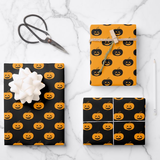 Niedlich Orange Pumpkin Halloween Pattern Geschenkpapier Set (Vorderseite)