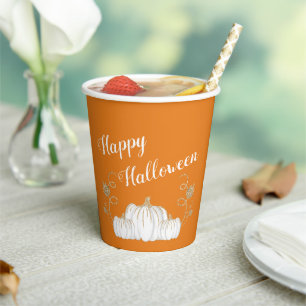 Niedlich Orange Pumpkin Happy Halloween Pappbecher