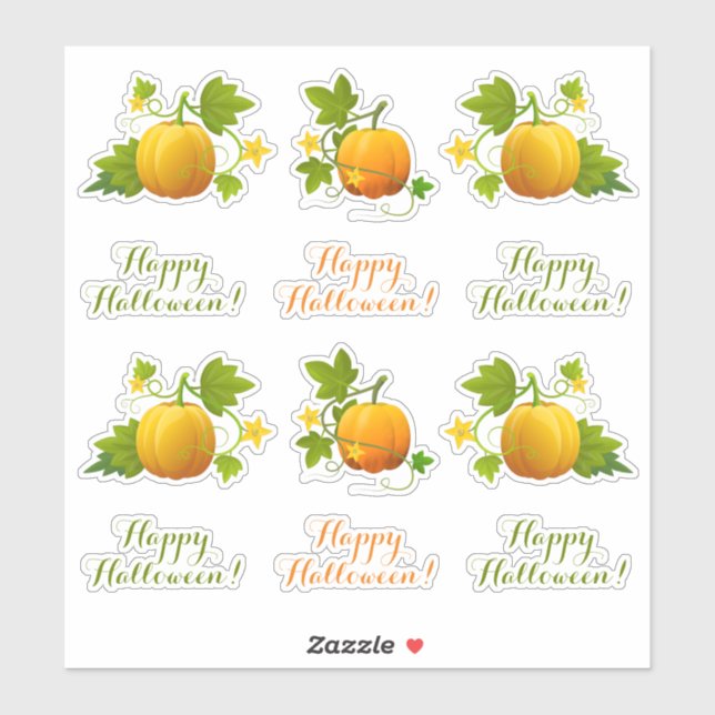 Niedlich Orange Pumpkins & Happy Halloween! Aufkle Aufkleber (Blatt)