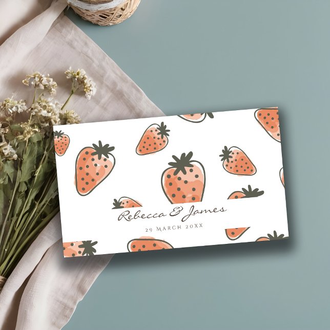 NIEDLICH ORANGE RED WATERCOLOR STRAWBERRIES Hochze Visitenkarte (Von Creator hochgeladen)