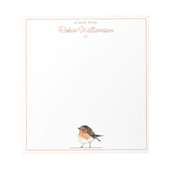 Niedlich Orange Robin - Einfaches Elegant Notizblock (Vorderseite)