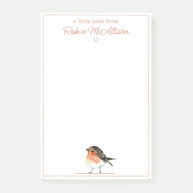 Niedlich Orange Robin - Einfaches Elegant Post-it Klebezettel (Vorderseite)