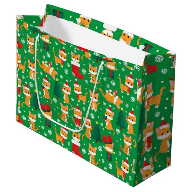 Niedlich Orange Tabby Christmas Große Geschenktasc Große Geschenktüte (Vorderseite Schrägansicht)