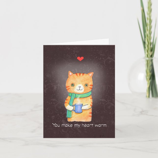 Niedlich Orange Tabby Kaffee Tee Lover Valentine Karte (Vorderseite)