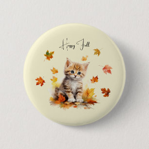 Niedlich Orange Tabby Kitten in Herbstlauben Button