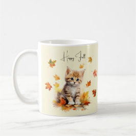 Niedlich Orange Tabby Kitten in Herbstlauben Kaffeetasse