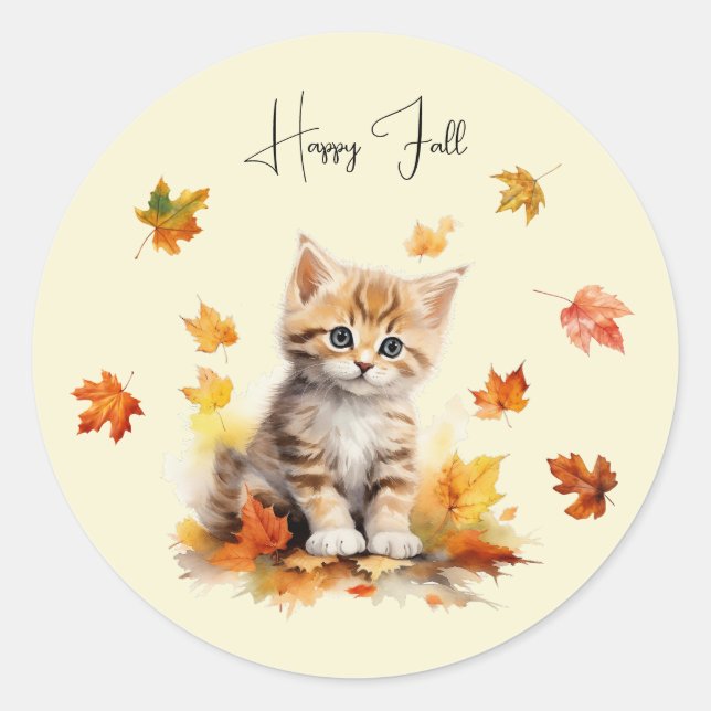 Niedlich Orange Tabby Kitten in Herbstlauben Runder Aufkleber (Vorderseite)