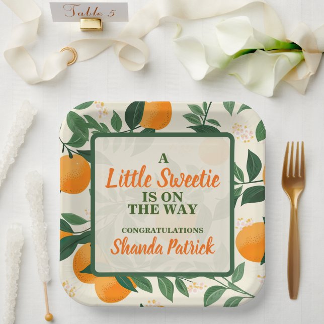 Niedlich Orange Theme Baby Dusche Pappteller (Hochzeit)