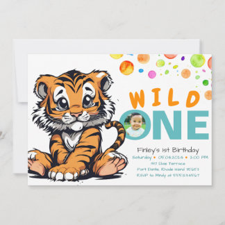 Niedlich Orange Tiger Wild One Geburtstag | Dschun Einladung