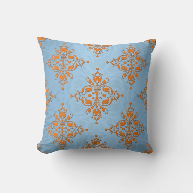 Niedlich Orange und Blue Damask Kissen (Vorderseite)