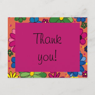 Niedlich Orange und farbenfrohe Blumen Geburtstag  Postkarte