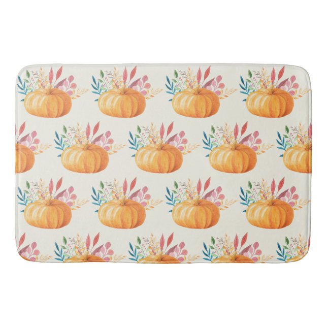 Niedlich Orange Watercolor Pumpkin Pattern Badematte (Vorderseite)