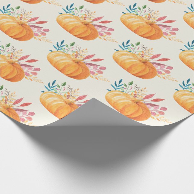 Niedlich Orange Watercolor Pumpkin Pattern Geschenkpapier (Ecke)