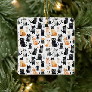 Niedlich Orange White Black Cats Weihnachten Keramikornament