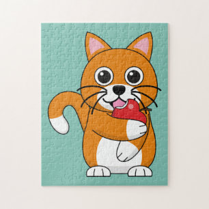 Niedlich Orange White Cat Eating Red Apple Cartoon