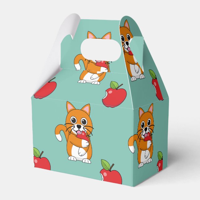 Niedlich Orange White Cat Eating Red Apple Cartoon Geschenkschachtel (Vorderseite)