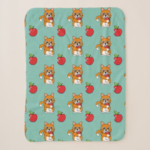 Niedlich Orange White Cat Eating Red Apple Cartoon Sherpadecke