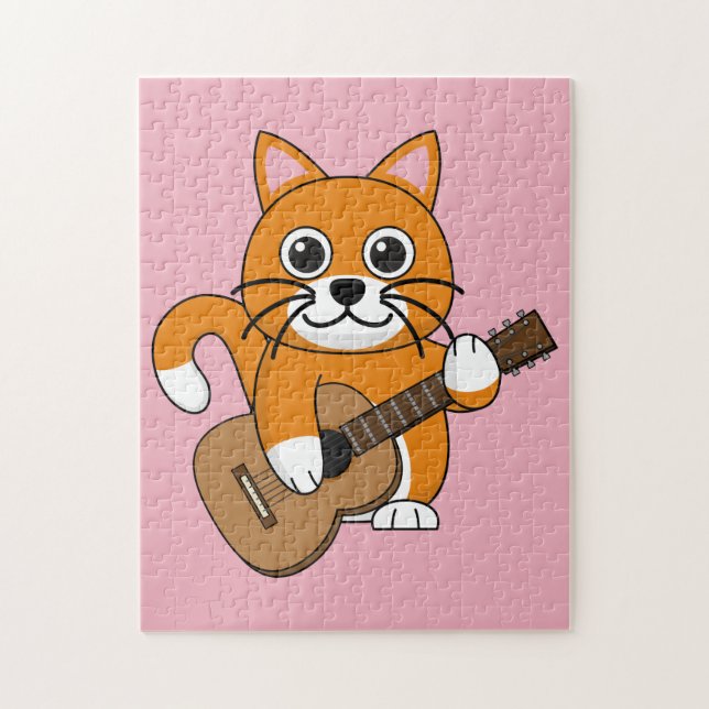 Niedlich Orange White Cat Gitarre spielen Cartoon (Vertikal)