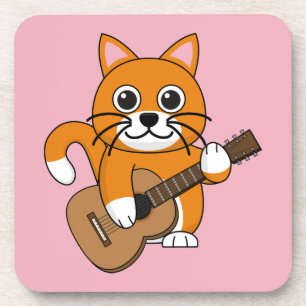 Niedlich Orange White Cat Gitarre spielen Cartoon Getränkeuntersetzer