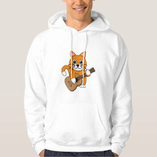Niedlich Orange White Cat Gitarre spielen Cartoon Hoodie