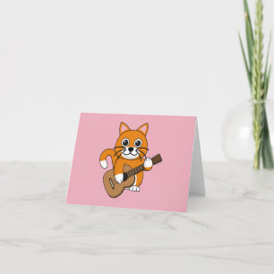 Niedlich Orange White Cat Gitarre spielen Cartoon Karte