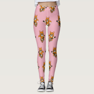 Niedlich Orange White Cat Gitarre spielen Cartoon Leggings