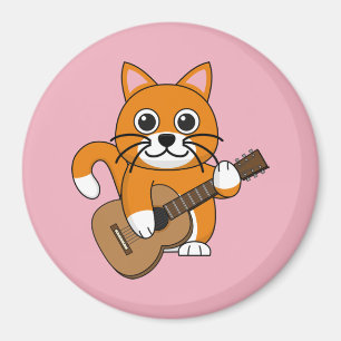 Niedlich Orange White Cat Gitarre spielen Cartoon Magnet