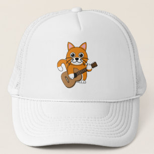 Niedlich Orange White Cat Gitarre spielen Cartoon Truckerkappe
