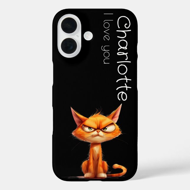 Niedlich-orange-wütende Cartoon Katzen Name iPhone 16 Hülle (Rückseite)