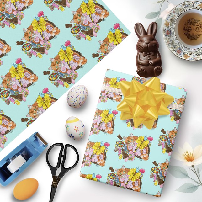 Niedlich Orangefarbene Osterkatze Geschenkpapier (Von Creator hochgeladen)