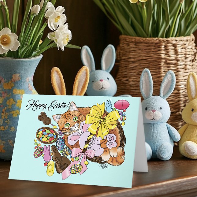 Niedlich Orangefarbene Osterkatze Karte (Von Creator hochgeladen)