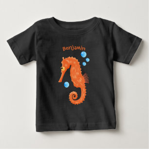 Niedlich orangefarbene Seepferd-Blasen Cartoon-Abb Baby T-shirt