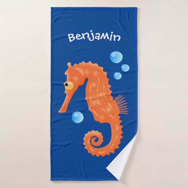Niedlich orangefarbene Seepferd-Blasen Cartoon-Abb Badhandtuch Set (Badehandtuch)