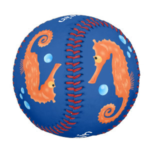 Niedlich orangefarbene Seepferd-Blasen Cartoon-Abb Baseball