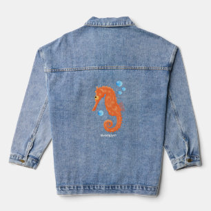 Niedlich orangefarbene Seepferd-Blasen Cartoon-Abb Jeansjacke