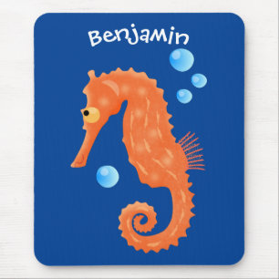 Niedlich orangefarbene Seepferd-Blasen Cartoon-Abb Mousepad