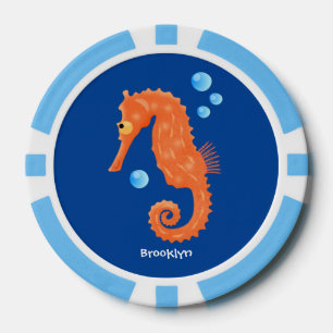 Niedlich orangefarbene Seepferd-Blasen Cartoon-Abb Pokerchips