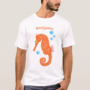 Niedlich orangefarbene Seepferd-Blasen Cartoon-Abb T-Shirt