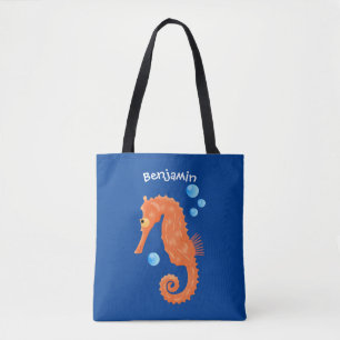 Niedlich orangefarbene Seepferd-Blasen Cartoon-Abb Tasche