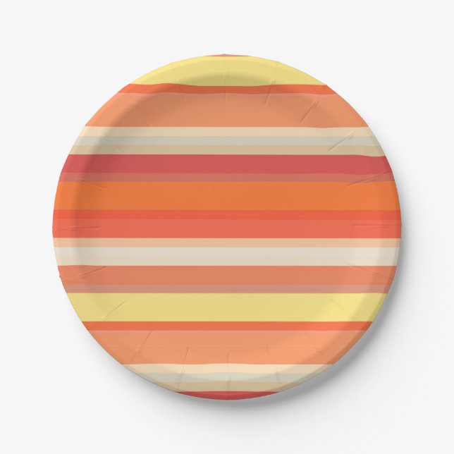 Niedlich orangefarbene Streifen Pappteller (Vorderseite)