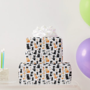 Niedlich Orangefarbene weiße Katzen Geburtstag Geschenkpapier