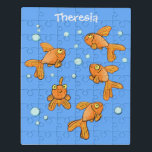 Niedlich orangefarbener Goldfisch auf der Abbildun Puzzle<br><div class="desc">Dieses lustige Design zeichnet sich durch helle orangefarbene Goldfische auf einem blauen Hintergrund aus. Alles im fröhlichen Stil des Cartoon gemacht!</div>