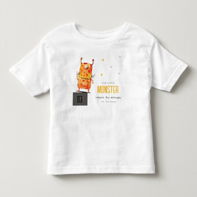 Niedlich orangefarbenes Ein Mit Augen Monster Kind Kleinkind T-shirt (Vorderseite)