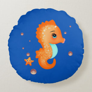 Niedlich-orangefarbenes Seepferd Rundes Kissen