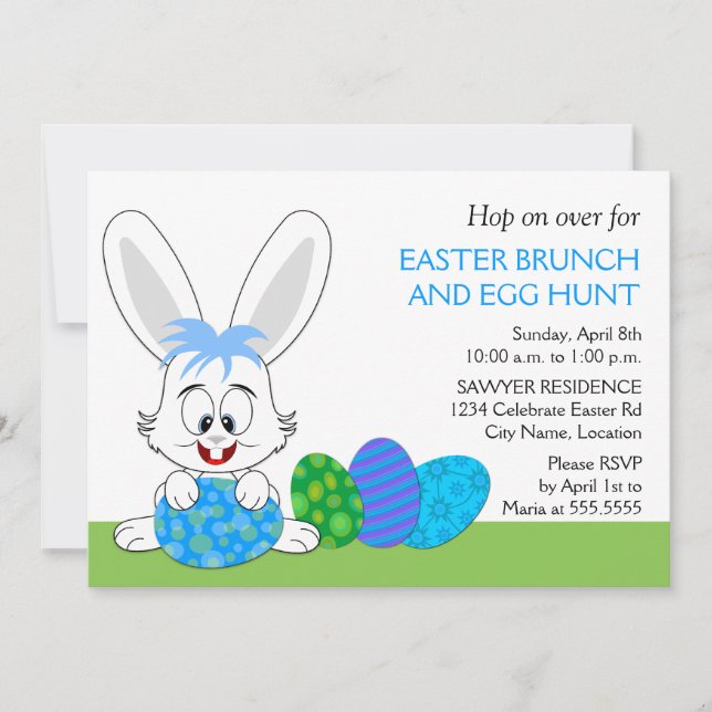 Niedlich Osterbrunch Party "Bunny and Eggs" Einladung (Vorderseite)