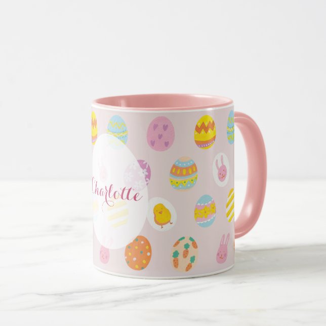 Niedlich Osterfarbenes Ei Muster Pink Name Tasse (VorderseiteRechts)