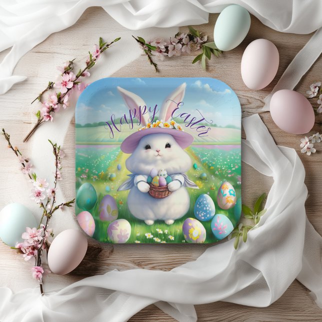 Niedlich Osterhase 01 Pappteller (Lovely Easter Bunny plate. Customizable with your special message)