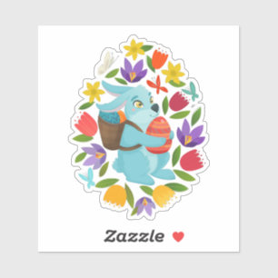 Niedlich Osterhase 2 Frühlingsblumen Aufkleber