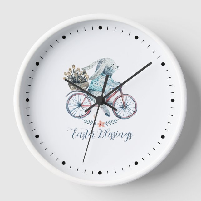 Niedlich Osterhase auf dem Bike Uhr (Vorderseite)